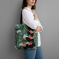 Hawaiian Taro Leaves and Ohia Lehua Tote Bag Polynesian Tribal Art Tropical Plants Motifs Colorful