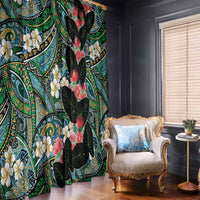 Hawaiian Taro Leaves and Ohia Lehua Window Curtain Polynesian Tribal Art Tropical Plants Motifs Colorful