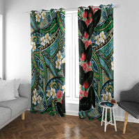 Hawaiian Taro Leaves and Ohia Lehua Window Curtain Polynesian Tribal Art Tropical Plants Motifs Colorful