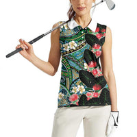 Hawaiian Taro Leaves and Ohia Lehua Women Sleeveless Polo Shirt Polynesian Tribal Art Tropical Plants Motifs Colorful