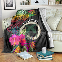 Personalised Vanuatu 44th Anniversary Blanket Boars Tusk Tugeta Yumi Selebretem Indipendens Dei LT03 Black - Polynesian Pride