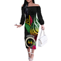 Vanuatu 44th Anniversary Family Matching Off The Shoulder Long Sleeve Dress and Hawaiian Shirt Boars Tusk Tugeta Yumi Selebretem Indipendens Dei