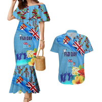 Fiji Day Couples Matching Mermaid Dress and Hawaiian Shirt Tagimoucia Flower and Melanesia Pattern LT03 Blue - Polynesian Pride