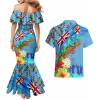 Fiji Day Couples Matching Mermaid Dress and Hawaiian Shirt Tagimoucia Flower and Melanesia Pattern