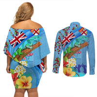 Fiji Day Couples Matching Off Shoulder Short Dress and Long Sleeve Button Shirt Tagimoucia Flower and Melanesia Pattern LT03 - Polynesian Pride