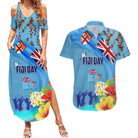 Fiji Day Couples Matching Summer Maxi Dress and Hawaiian Shirt Tagimoucia Flower and Melanesia Pattern