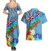 Fiji Day Couples Matching Summer Maxi Dress and Hawaiian Shirt Tagimoucia Flower and Melanesia Pattern
