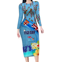 Fiji Day Family Matching Long Sleeve Bodycon Dress and Hawaiian Shirt Tagimoucia Flower and Melanesia Pattern