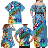 Fiji Day Family Matching Off Shoulder Maxi Dress and Hawaiian Shirt Tagimoucia Flower and Melanesia Pattern