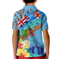 Fiji Day Kid Polo Shirt Tagimoucia Flower and Melanesia Pattern