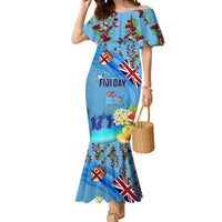 Fiji Day Mermaid Dress Tagimoucia Flower and Melanesia Pattern LT03 Women Blue - Polynesian Pride