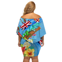 Fiji Day Off Shoulder Short Dress Tagimoucia Flower and Melanesia Pattern LT03 - Polynesian Pride