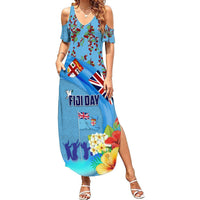 Fiji Day Summer Maxi Dress Tagimoucia Flower and Melanesia Pattern LT03 Women Blue - Polynesian Pride
