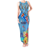 Fiji Day Tank Maxi Dress Tagimoucia Flower and Melanesia Pattern LT03 Women Blue - Polynesian Pride
