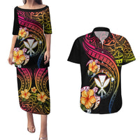 Polynesia Hawaii Turtle Day Couples Matching Puletasi and Hawaiian Shirt Hibiscus and Kanaka Maoli LT03 Black - Polynesian Pride