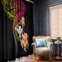 Polynesia Hawaii Turtle Day Window Curtain Hibiscus and Kanaka Maoli