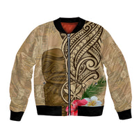 Hawaii Kanaloa Tiki Bomber Jacket Polynesian Tattoo and Tapa Pattern LT03 Unisex Beige - Polynesian Pride