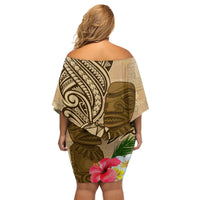 Hawaii Kanaloa Tiki Family Matching Off Shoulder Short Dress and Hawaiian Shirt Polynesian Tattoo and Tapa Pattern