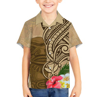 Hawaii Kanaloa Tiki Kid Hawaiian Shirt Polynesian Tattoo and Tapa Pattern LT03 Kid Beige - Polynesian Pride