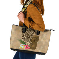 Hawaii Kanaloa Tiki Leather Tote Bag Polynesian Tattoo and Tapa Pattern LT03 Beige - Polynesian Pride