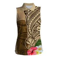Hawaii Kanaloa Tiki Women Sleeveless Polo Shirt Polynesian Tattoo and Tapa Pattern