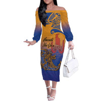 Hawaiki Nui Va'a Solo French Polynesia Family Matching Off The Shoulder Long Sleeve Dress and Hawaiian Shirt Sunset Color