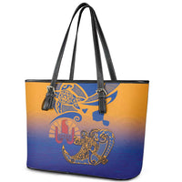 Hawaiki Nui Va'a Solo French Polynesia Leather Tote Bag Sunset Color LT03 - Polynesian Pride