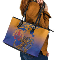 Hawaiki Nui Va'a Solo French Polynesia Leather Tote Bag Sunset Color LT03 - Polynesian Pride