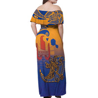 Hawaiki Nui Va'a Solo French Polynesia Off Shoulder Maxi Dress Sunset Color LT03 - Polynesian Pride