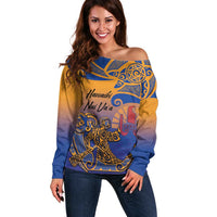Hawaiki Nui Va'a Solo French Polynesia Off Shoulder Sweater Sunset Color LT03 Women Yellow - Polynesian Pride