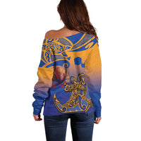 Hawaiki Nui Va'a Solo French Polynesia Off Shoulder Sweater Sunset Color LT03 - Polynesian Pride