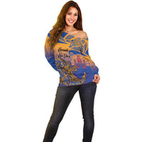 Hawaiki Nui Va'a Solo French Polynesia Off Shoulder Sweater Sunset Color LT03 - Polynesian Pride