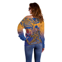 Hawaiki Nui Va'a Solo French Polynesia Off Shoulder Sweater Sunset Color LT03 - Polynesian Pride