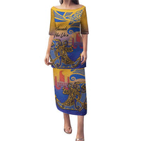 Hawaiki Nui Va'a Solo French Polynesia Puletasi Sunset Color LT03 Long Dress Yellow - Polynesian Pride
