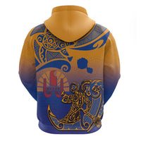 Hawaiki Nui Va'a Solo French Polynesia Zip Hoodie Sunset Color LT03 - Polynesian Pride