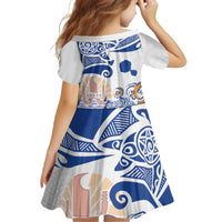 Hawaiki Nui Va'a Solo French Polynesia Family Matching Off The Shoulder Long Sleeve Dress and Hawaiian Shirt Blue Color