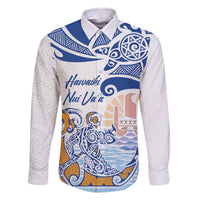 Hawaiki Nui Va'a Solo French Polynesia Family Matching Off Shoulder Short Dress and Hawaiian Shirt Blue Color