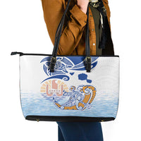 Hawaiki Nui Va'a Solo French Polynesia Leather Tote Bag Blue Color LT03 - Polynesian Pride