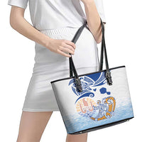Hawaiki Nui Va'a Solo French Polynesia Leather Tote Bag Blue Color LT03 - Polynesian Pride