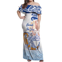 Hawaiki Nui Va'a Solo French Polynesia Off Shoulder Maxi Dress Blue Color LT03 Women Blue - Polynesian Pride