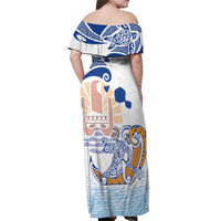 Hawaiki Nui Va'a Solo French Polynesia Off Shoulder Maxi Dress Blue Color LT03 - Polynesian Pride