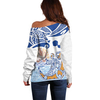 Hawaiki Nui Va'a Solo French Polynesia Off Shoulder Sweater Blue Color LT03 - Polynesian Pride