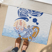 Hawaiki Nui Va'a Solo French Polynesia Rubber Doormat Blue Color LT03 - Polynesian Pride