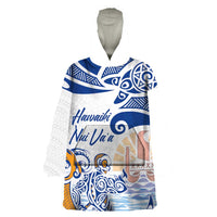 Hawaiki Nui Va'a Solo French Polynesia Wearable Blanket Hoodie Blue Color LT03 One Size Blue - Polynesian Pride