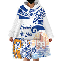 Hawaiki Nui Va'a Solo French Polynesia Wearable Blanket Hoodie Blue Color LT03 - Polynesian Pride