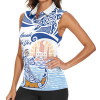 Hawaiki Nui Va'a Solo French Polynesia Women Sleeveless Polo Shirt Blue Color
