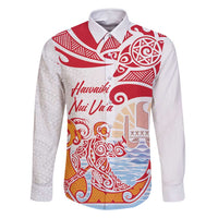 Hawaiki Nui Va'a Solo French Polynesia Family Matching Long Sleeve Bodycon Dress and Hawaiian Shirt Red Color