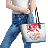 Hawaiki Nui Va'a Solo French Polynesia Leather Tote Bag Red Color LT03 - Polynesian Pride