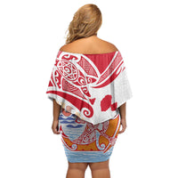 Hawaiki Nui Va'a Solo French Polynesia Off Shoulder Short Dress Red Color LT03 - Polynesian Pride