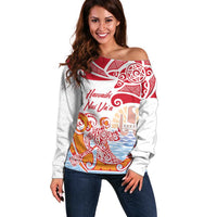 Hawaiki Nui Va'a Solo French Polynesia Off Shoulder Sweater Red Color LT03 Women Red - Polynesian Pride